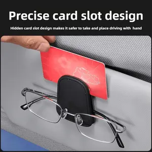 Fashion Eyeglass Clip Random Style PU Leather Car Sun Visor Accessory, Car Accessories, Single Hand Use Card Slot, Multiple Colors Available, Car Storage Organizer, Sunglasses Holder For Car, Car Sunglasses Holder