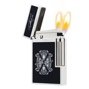 DUPONT Dual Flame Opus X Fuentes Black Lacquered Sliver old fashioned Lighter for Gift boyfriend father's day