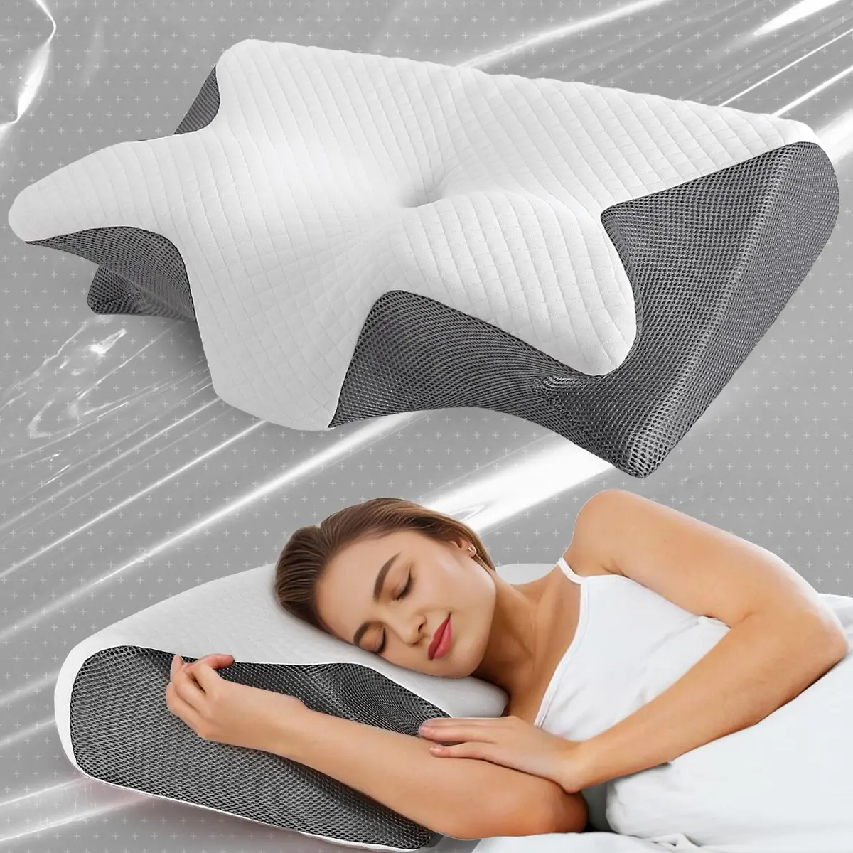 100% Premium Memory Foam pillow，neck pillow，sleep pillow ideal for side sleepers. Perfect for summer, it makes a great gift for birthdays, Christmas and Halloween. This sleek bed pillow offers ultimate comfort—soft, ergonomic neck support that lets