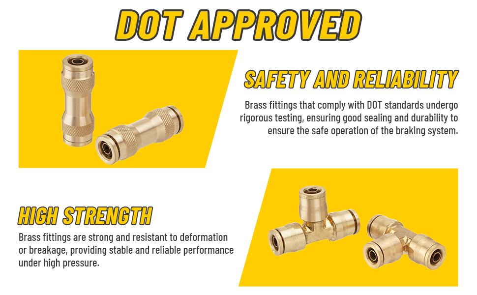 33Pcs Brass DOT Air Brake Line Fittings 1/4"" 3/8"" 1/2"" DOT Air Hose Fittings Push to Quick Connect Fittings Kit for Trucks Trailers Brake System