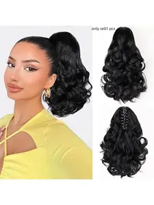10 Inch Curly Wave Ponytail Hairpiece, Women's Short Bob Wig Clip-On, Kids Girl Synthetic Curl Hair Extension, Ponytail Extensions, Wavy Synthetic Hairpiece, All Seasons