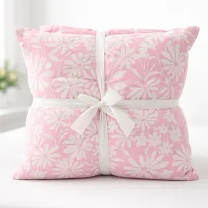 Pink Floral Decorative Throw Pillow – Soft Woven Fabric, Cottage Style