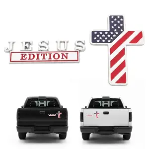 Jesus Edition Christian Cross USA Flag Metal Car Emblem,American Flag Cross Sticker,Car Emblem Badge,Heavy Duty Waterproof,3D Patriotic Badge Sticker for Trucks, SUVs, Cars & Motorcycles