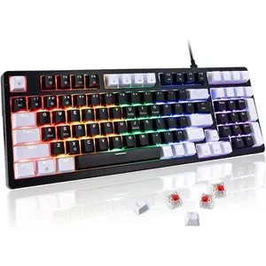 Wired Gaming Mechanical Keyboard, Creamy&Silent Keycaps RGB Backlit, Number Pad, MX Cherry Style, Cool LED Light, PBT Keycaps, Hot Swappable USB Keyboard (Black)