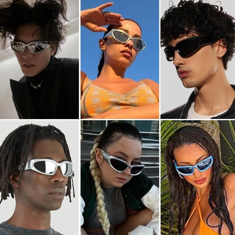 Y2K Glasses & Sunglasses 2000s Retro | Black Rave Party Shades | Futuristic Rimless Wrapround UV400 Polarized Sunglasses for Women Men | Unisex Sports Fashion Sun Glasses