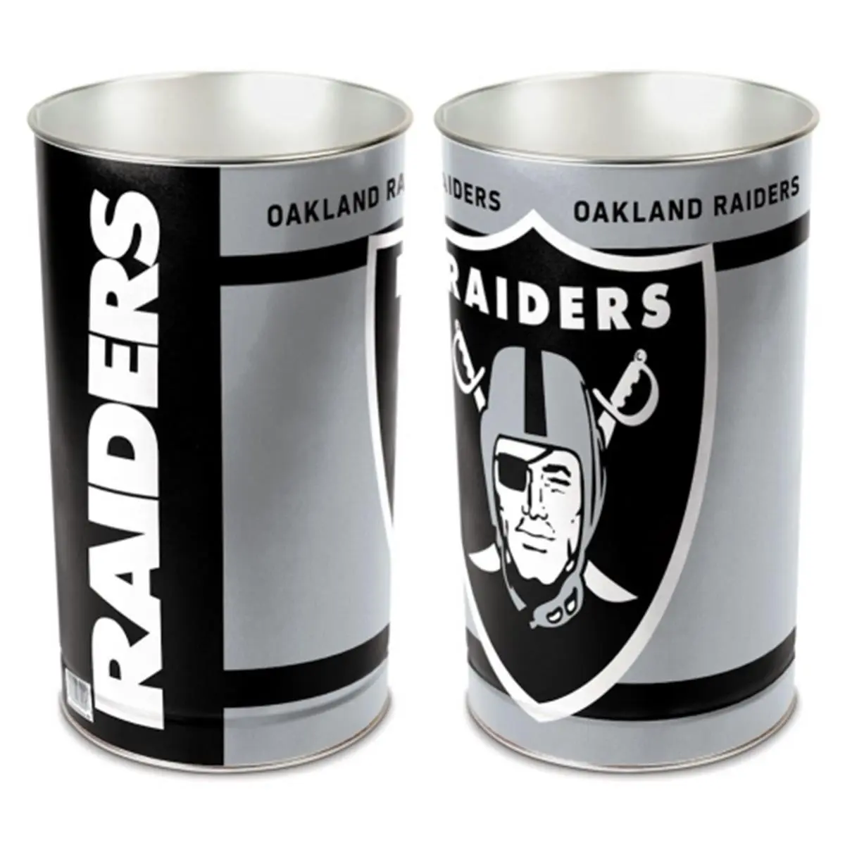 212 MAIN Oakland Raiders Metal Wastebasket - 15-Inch, Bright Colors, Graphic Print, Tapered Top, for Room Use