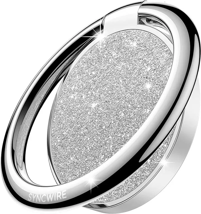 Syncwire Cell Phone Ring Holder Stand, Bling Bling Finger Ring Kickstand 360° Rotation Sparkle Phone Grip for Magnetic Car Mount Compatible with iPhone,Samsung,Pixel, All Smartphones - Glitter Silver