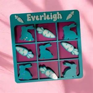 Custom 3D Printed Tic Tac Toe Board with Adorable Bunny and Carrot Design for Kids