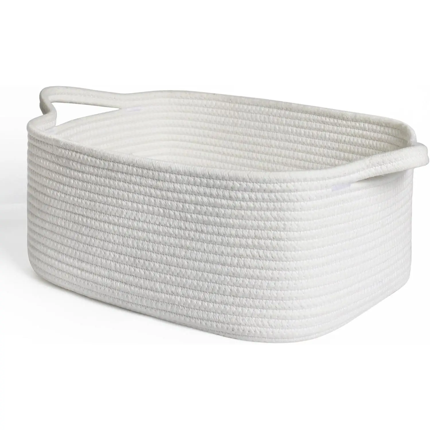 White Cute Cotton Rope Baskets for Organizing, Woven Baskets for Gifts Empty,   Closet Storage Organizer Bin,    Bin Box with Handle, Decorative Bathroom Towel Storage