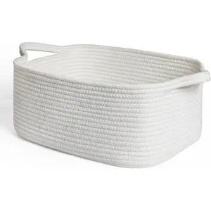 White Cute Cotton Rope Baskets for Organizing, Woven Baskets for Gifts Empty,   Closet Storage Organizer Bin,    Bin Box with Handle, Decorative Bathroom Towel Storage
