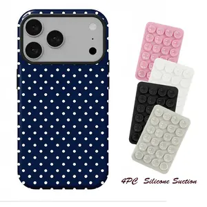 4PC Silicone Suction Phone Case Mount, Blue Dot iPhone Case Compatible with iPhone 17 ProMax 16Pro 15 14 13 12 Samsung 25 Ultra Plus 24 23 22 Double Layer Protective Casing