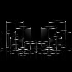Hexagonal Jewelry Display Risers Stands, 6 Sizes Clear 6 Pieces Acrylic Showcase Stand for Jewelry Model Figures Decoration