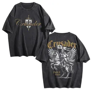 Crusader Faith & Valor Vintage Washed Tee, Medieval Knight Christian Shirt, Templar Cross Warrior Graphic Tee, Faith Armor Christian Shirt