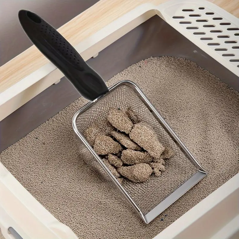 A stainless steel cat litter shovel, easy to clean and durable pet litter shovel, easy to clean cat manure, suitable for fine cat litter
