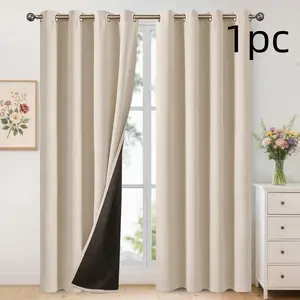 1pc Full Blackout Curtains, Heat Insulation Noise Reduction Sun Protection, Bedroom Living Room Office Floor Window Privacy Curtain, Thermal Insulated Curtain