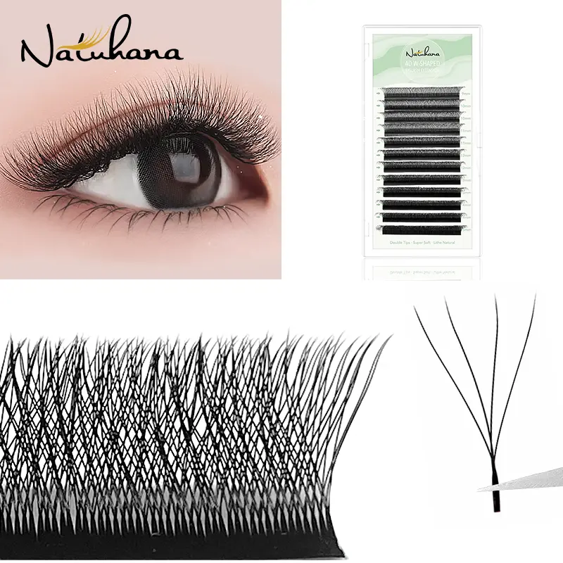 NATUHANA W Shaped 4D 5D 6D Clover Eyelash Extensions Individual Premade Russian Volume Fan Soft Natural Mink False Lashes Makeup 2026 New