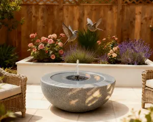 Solar Outdoor Fountain – Modern Stone Bowl Water Feature for Garden, Patio & Backyard, Auto Sun Powered Pump, Relaxing Outdoor Decor