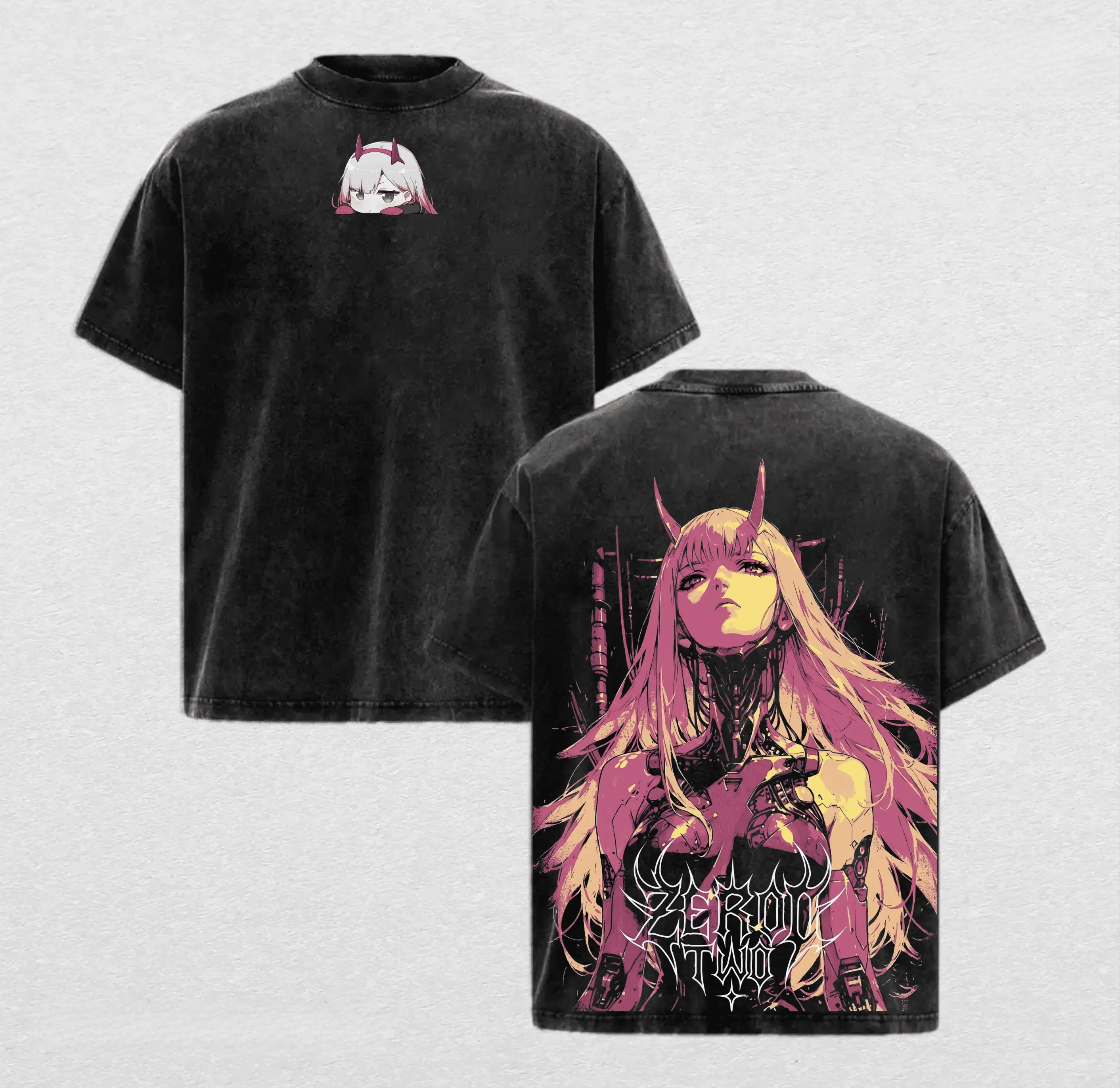 Zero Two Darling in The Franxx Graphic Print T-Shirt Men Women Retro Washed Harajuku Fashion Cotton Oversized Top Summer New Tee