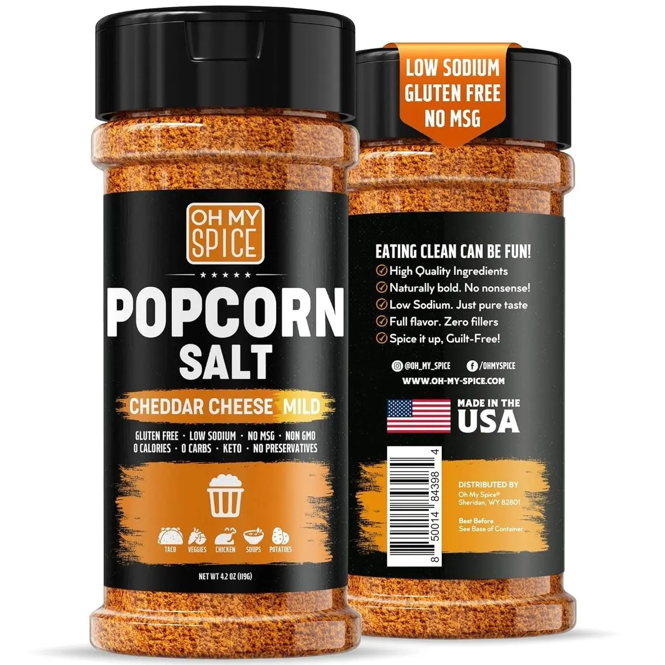 Popcorn Seasoning Cheddar Cheese Powder Mix - Gluten Free & Low Sodium Mild Nacho Cheese Powder Flavor Popcorn Flavoring Seasoning. Movie Theater Pop Corn Toppings. Hot Pop Corn Salt Seasonings. 4.2oz
