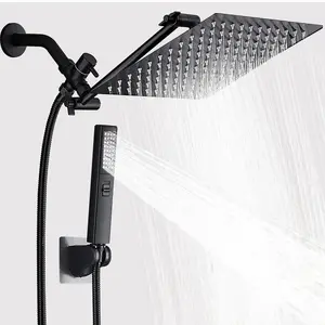Shower Head Combo,10 Inch High Pressure Rain Shower Head，Adjustable Extension Arm, Spray with Long Hose & Tools, Shower Equipment for Home Springtok