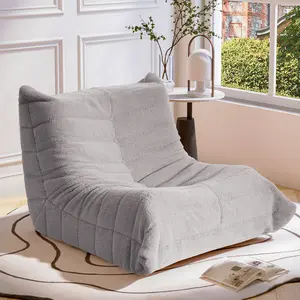 LAUSAINT HOME Giant Bean Bag Chair with Memory Foam for Adults, Ergonomic Chenille Fabric Lounger Couch for Living Room, Bedroom, No Assembly Required, Light Grey