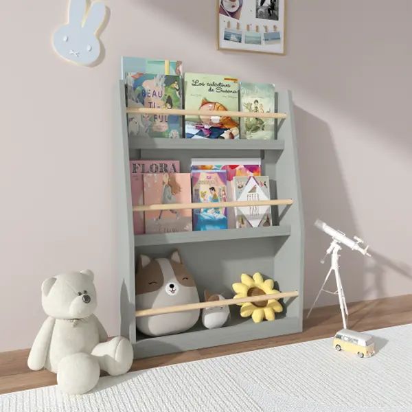 White 3-Shelf Toddler MDF Wood Bookshelf Cabinet - Home Organizer Storage Rack for Bedroom, Daycare, Home Library, Easy Setup, Prevents Floor Clutter, Holds Magazines & Newspapers