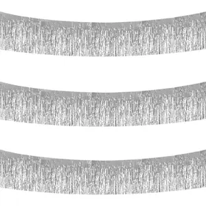 3 Packs 30 Feet Metallic Foil Fringe Garland Tinsel Streamers,Shiny Silver Wall Hanging Tinsel Fringe Banners for Wedding Birthday Party Decoration Halloween Christmas New Year