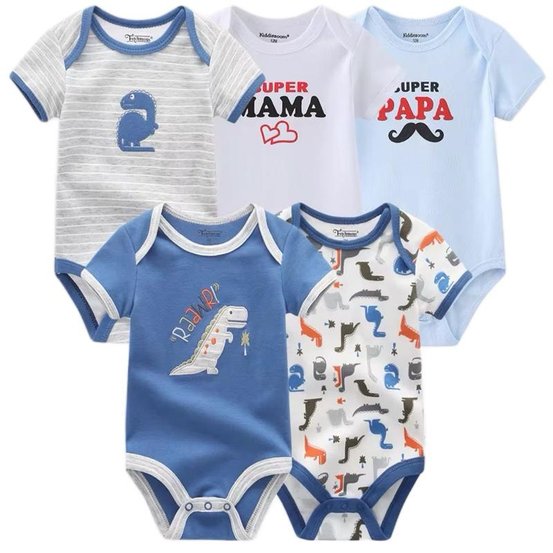 Baby 5 Pack Short Sleeve Cotton Onesies Variety Pack with Assorted Designs and Patterns for Comfortable Wear boy