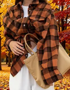 Women's vintage plaid shirt, Y2K retro oversized casual flannel blouse, a versatile oversized top for women. Cotton