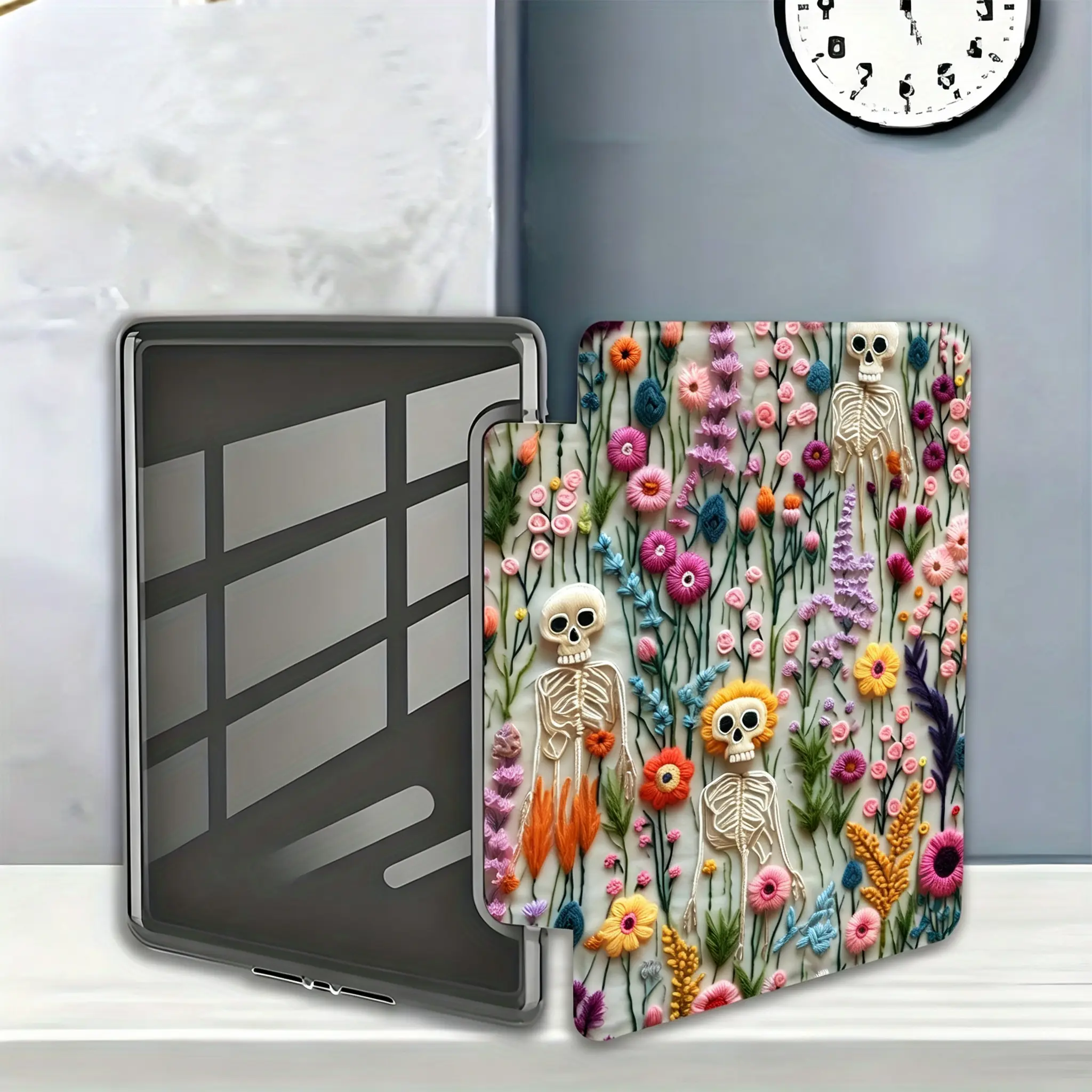 The Skeleton Flower Protective Case is suitable for 7/6.8/6-inch Kindle Paperwhite (12th/11th/7th generations - 2024/2025) | Kindle ultra-clear and ultra-soft transparent TPU back case with cute painted illustrations, perfect as a gift for best friends
