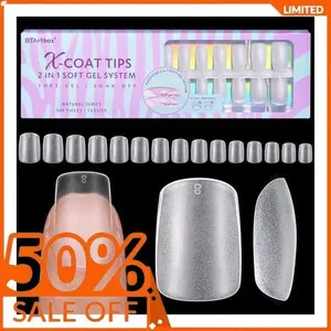 BTArtbox Short Square Gel Nails - Natural XCOATTIPS Short Fake Nails with Tip Primer Cover, Stronger Nail Adhesion, Full Matte Soft Gel Nail Tips, Clear Nail Tips Fake Nails for Nail Extensions