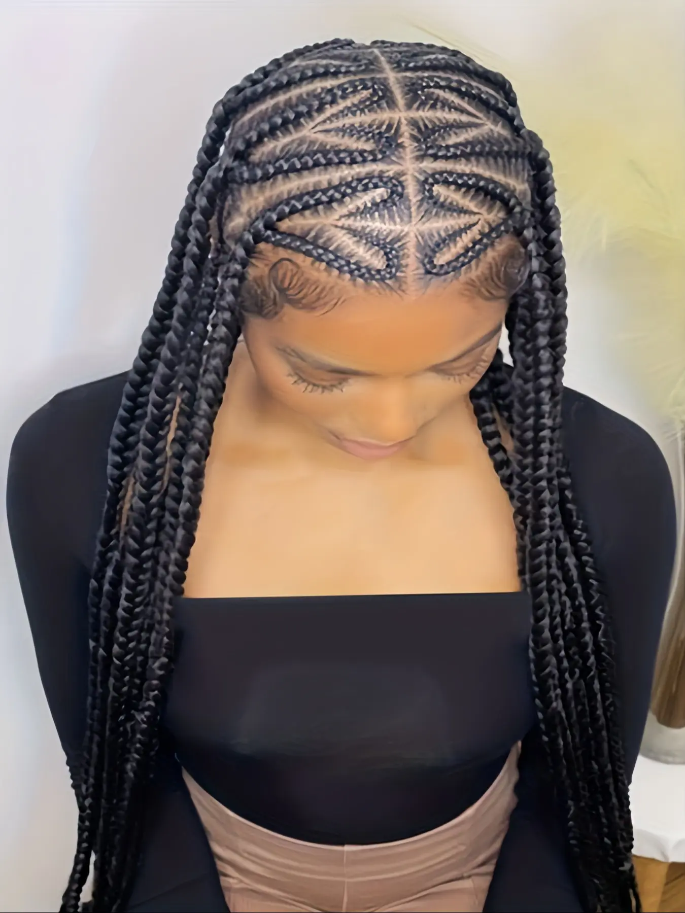 Women's 36 Inch Heart Shaped Braid Wig, Synthetic Full Lace Braided Hairpiece, Knotless Box Braids Design, Lace Front Style, Braided Wigs