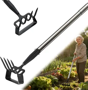 2-in-1 Heavy Duty Stirrup Hoe & Cultivator, 60” Adjustable Long Handled Hoes, Lightweight Weed Puller for Fast Weeds Grass Removal, Cultivating, Soil Loosening, Weed Puller Hoes