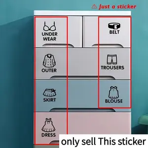 Modern PVC Closet Labels Set, Removable Stickers for T-Shirts, Underwear, Winter Clothes, Clothing Identification and Organization