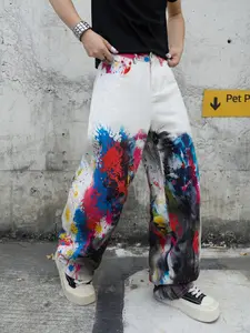 One 3D Digital Printed Splash Ink Graffiti Wide-Leg Jeans for Men's Street Fashion & Stylish Outfits