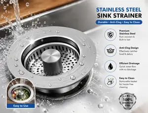 3-in-1 Kitchen Sink Drain Strainer & Stopper – 304 Stainless Steel Pop-Up Sink Plug with Anti-Clog Filter Basket, Fits 3-1/2 Inch US Standard Kitchen Sink Drains