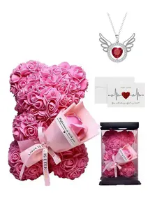 Handmade Rose Bear Gift for Mother's Day, Valentine's Day Present for Mom, Anniversary Gift for Girlfriend, Unique Handcrafted Keepsake