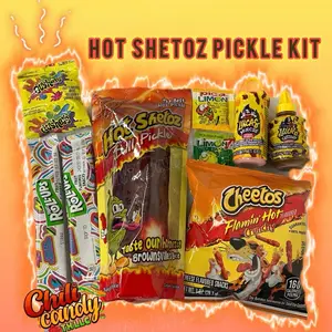 Hot Shetoz Pickle Snack Kit with Hot Cheetos, Gushers, Fruit Roll Ups, Tamarind Liquid Lucas, Tamarind Lucas Lollipop Powder, Pica Limon Hot Powder, Limon7 Salt Powder Variety