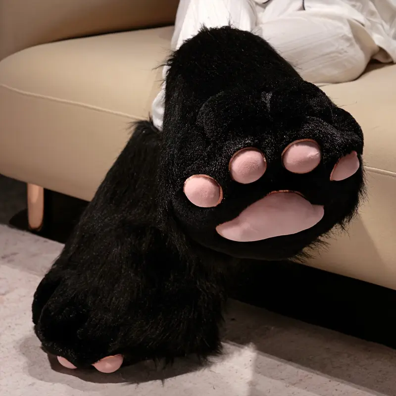 1 Pair Super Soft Plush Cat Paw Slippers - Non-Slip One-Pedal Operation, Pink & White Kitten Claw & Paw Print Indoor/Outdoor House Shoes, All-Season Cute Cat Booties for Men & Women, -Like (s &) - Perfect Gift for