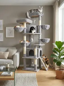 76” Extra Tall Cat Tree for Large Cats – Multi-Level Cat Condo Tower with Basket, Platforms & Cozy Houses | Globlazer F76C - LG