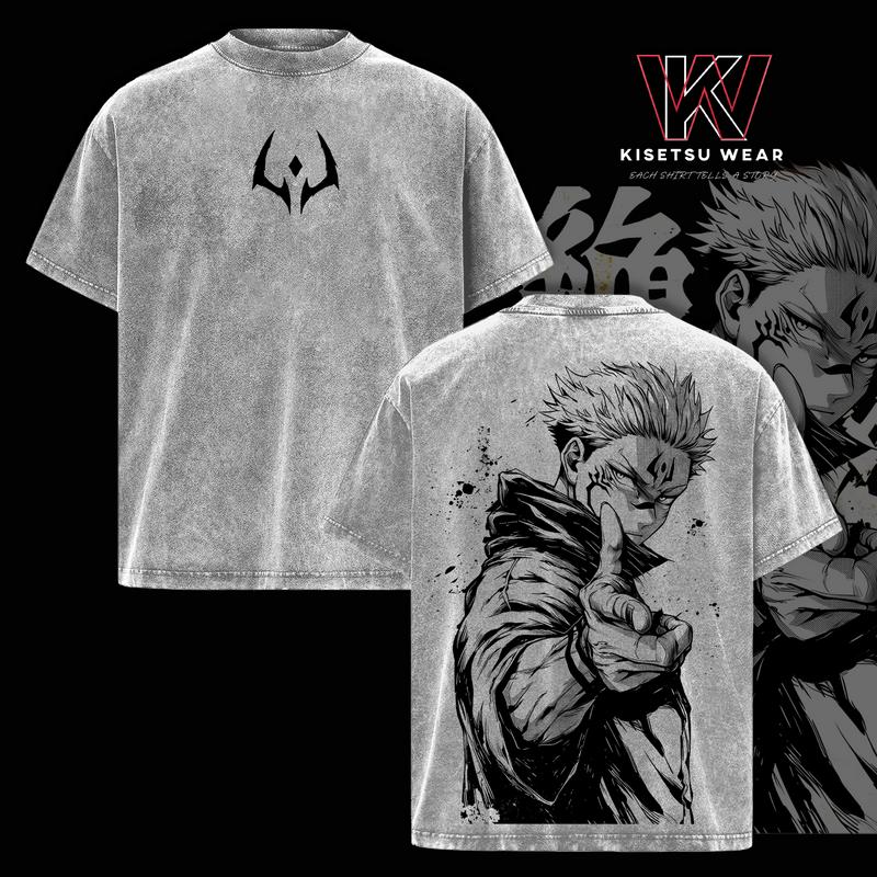Ryomen Sukuna Vintage Washed Oversized T-Shirt – Jujutsu Kaisen: Execution x The Culling Game Anime Graphic Tee, Retro Streetwear Casual Unisex Top, Acid Wash Soft Cotton T-Shirt, Gift for JJK Fans