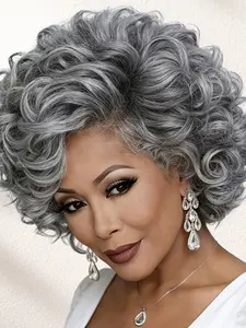 10 Inches Grey Curly Wave Hair Wig for Women | High Quality Wig, Rose Net Cap, Hair, Ideal for Daily Wear And Cosplay, Offergrey Wigs for Women