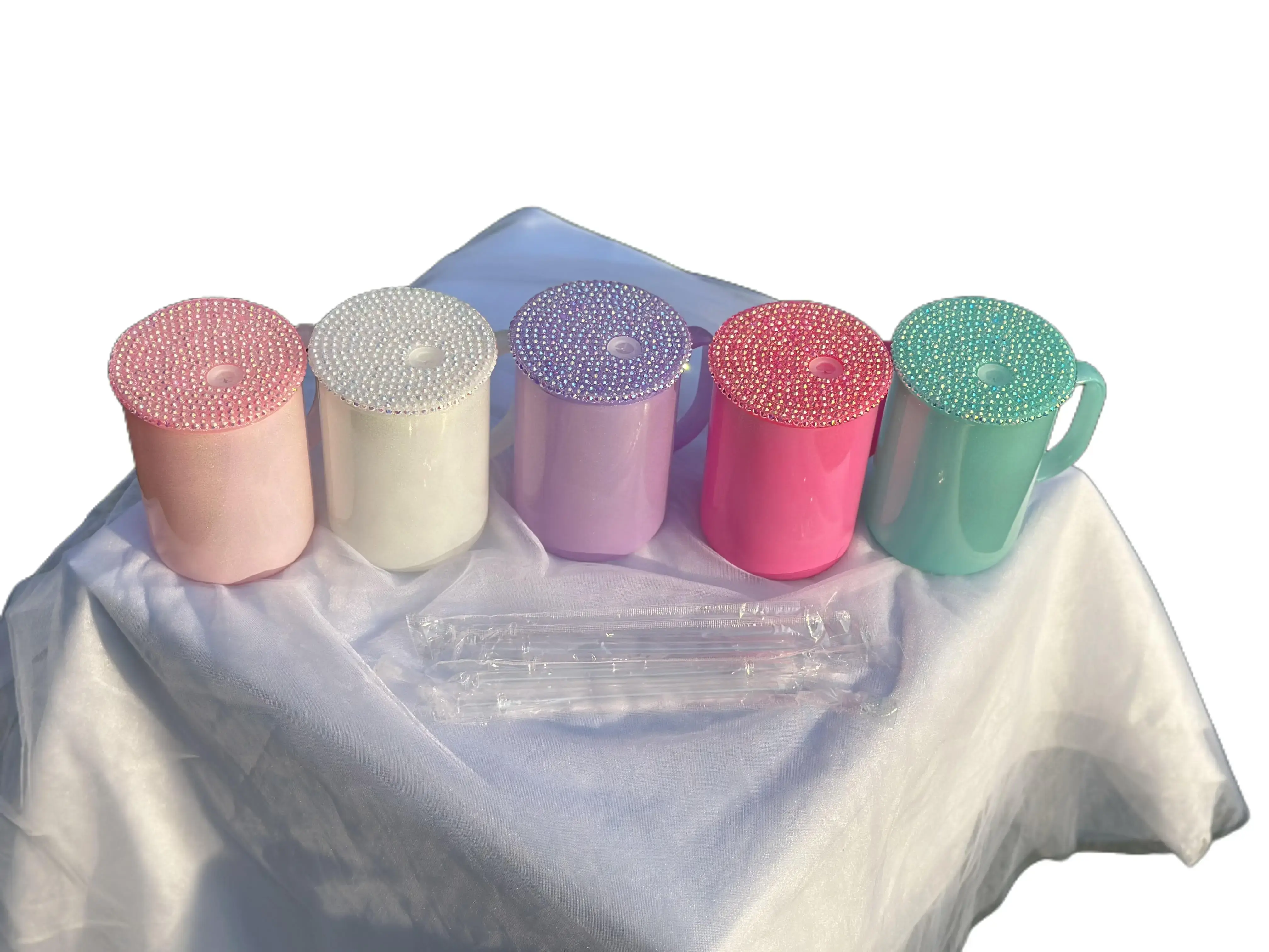 5 Pack 17oz Shimmer Glass Tumbler Mugs with Handle, Bling Lid & Straw - Variety of Colors - Drinkware, Beverage Cup glass cup tumbler elegant gift