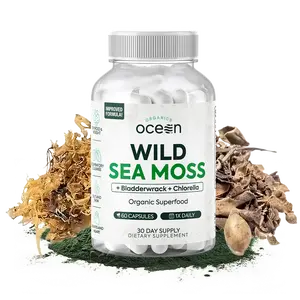 Organics Ocean Wild Sea Moss Capsules - 100% Organic Irish Sea Moss with Organic Chlorella, Bladderwrack and Vitamin D for Energy, Lung Health and Thyroid Support for Women and Men - 60 Capsules