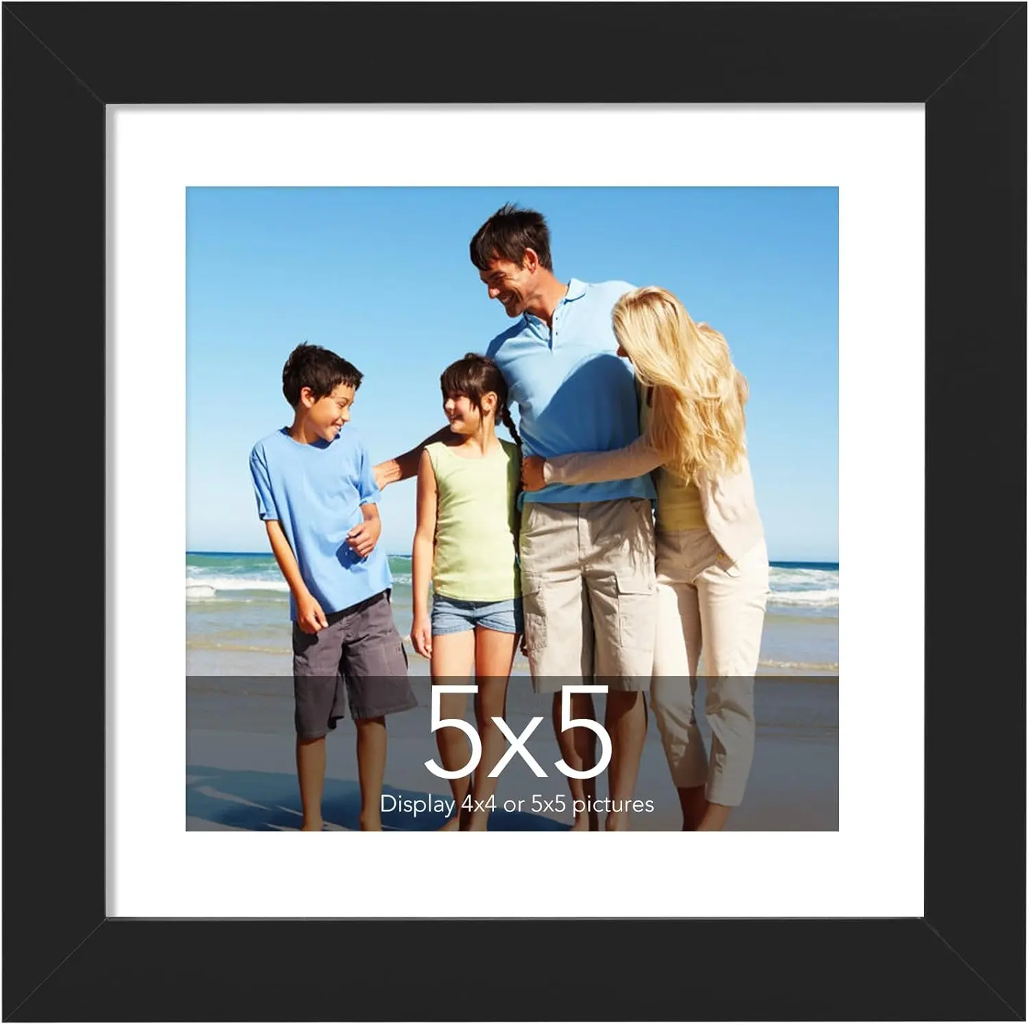 5x5 Picture Frames,Black Picture Frames Display Pictures 4x4 with Mat or 5x5 Without Mat,Square Picture Frame Collage for Wall Decor Mounting, Ideal  to Family and Friends,1 Pack