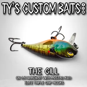 Ty's Custom Baits The Gill 1.5 Wakebait with Mustad KVD Elite Triple Grip Hooks Fishing Lure