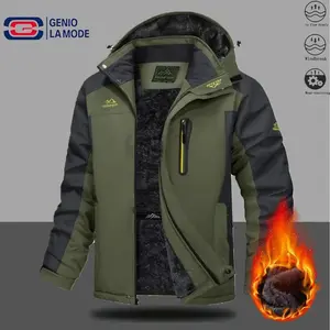 GENIO LA MODE Men's Outdoor Solid Color Detail Front Pocket Long Sleeve Hooded Jacket Running Hooded Jacket Windproof Waterproof casual fleece-lined men sherpa fleece puffer coatGiftGift