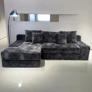 Right sofa seat,L shape Modular Sectional Sofa, Compressed Sectional Sofa Modern Minimalist Style Corduroy Couch,Unfold into a bed, Bedroom, Comfy Compressed Sofa Couch Space-Efficient Design-Gray