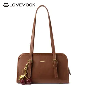 LOVEVOOK Swing Zip Shoulder Bag Small Purses for Women Trendy Handbags Mini Vintage Hobo Clutch with Cherry Pendant Lightweight Retro and Elegant Suitable for Daily Outings Shopping and Leisure