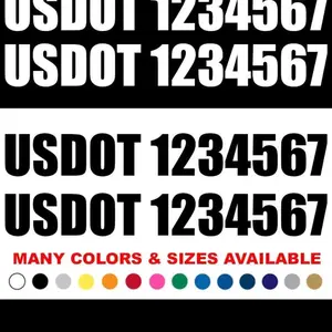 USDOT & MC NUMBERS VINYL DECALS. Standard size approximately 2ftX2ft. Many colors available. Can also add company name on top included in the price.